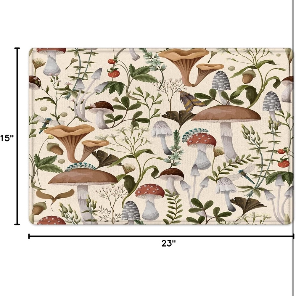 Botanical Mushroom Bath Mat - Neutral Forest Print, Memory Foam, NWOT - Picture 2 of 9